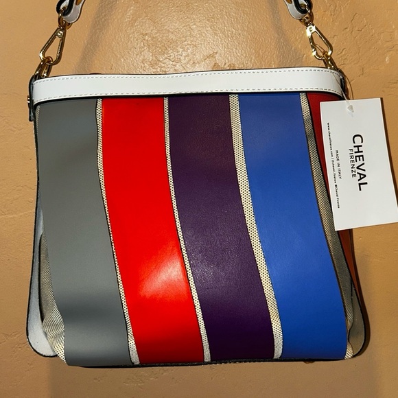 CHEVAL Genuine Leather Color Block Woven Hobo Shoulder Bag - Picture 8 of 11